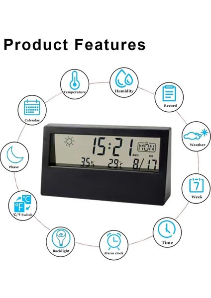 Şeffaf Tasarım Akıllı Masa Saati Termometre Nem Ölçer Hava Durumu Takvim Alarm Fonksiyonel Dekorati fiyatları