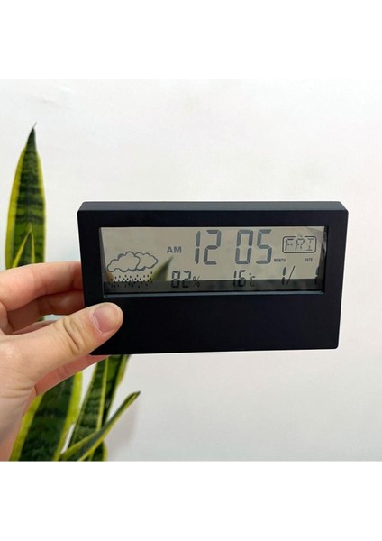 Şeffaf Tasarım Akıllı Masa Saati Termometre Nem Ölçer Hava Durumu Takvim Alarm Fonksiyonel Dekorati modelleri