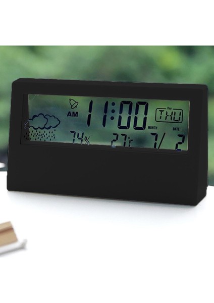 Şeffaf Tasarım Akıllı Masa Saati Termometre Nem Ölçer Hava Durumu Takvim Alarm Fonksiyonel Dekorati fırsatları