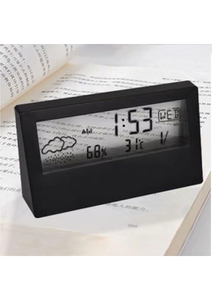 Şeffaf Tasarım Akıllı Masa Saati Termometre Nem Ölçer Hava Durumu Takvim Alarm Fonksiyonel Dekorati indirimleri
