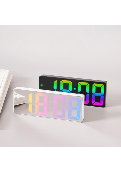 Rgb Renkli LED Ayna Tasarımlı Dekoratif Ses Kontrollü Dijital Termometre Saat Alarm Çalar Saat