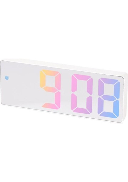Rgb Renkli LED Ayna Tasarımlı Dekoratif Ses Kontrollü Dijital Termometre Saat Alarm Çalar Saat