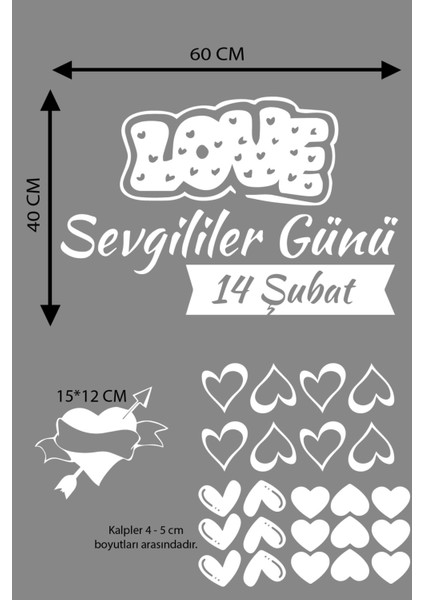 Happy Valentine's Day Sevgililer Günü Sticker Kalp, Love, I Love You Cam, Duvar Sticker Etiket Seti