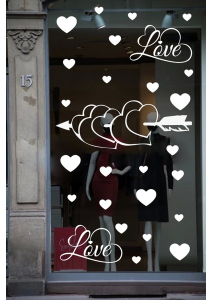 Happy Valentine's Day Sevgililer Günü Sticker Kalp, Love, I Love You Cam, Duvar Sticker Etiket Seti
