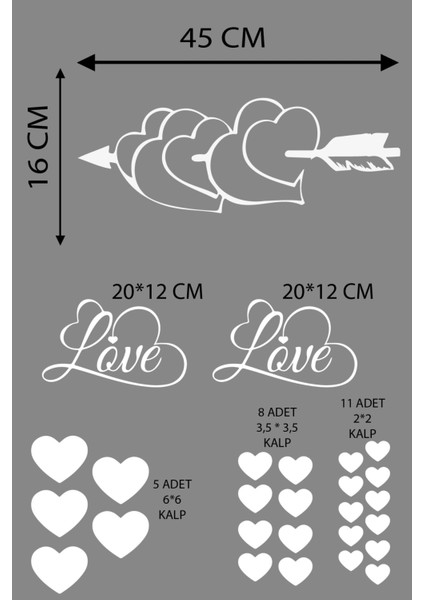 Happy Valentine's Day Sevgililer Günü Sticker Kalp, Love, I Love You Cam, Duvar Sticker Etiket Seti fiyatları