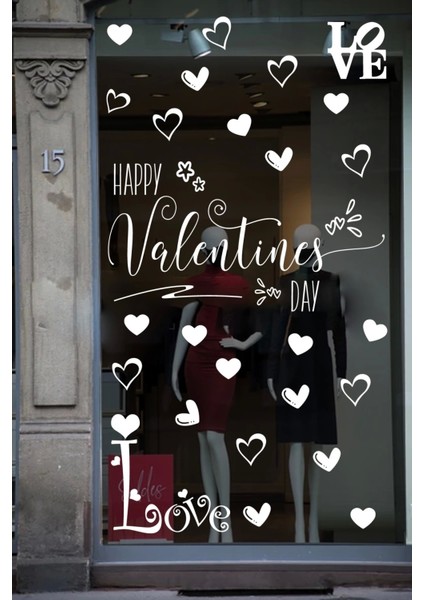 Happy Valentine's Day Sevgililer Günü Sticker Kalp, Love, I Love You Cam, Duvar Sticker Etiket Seti