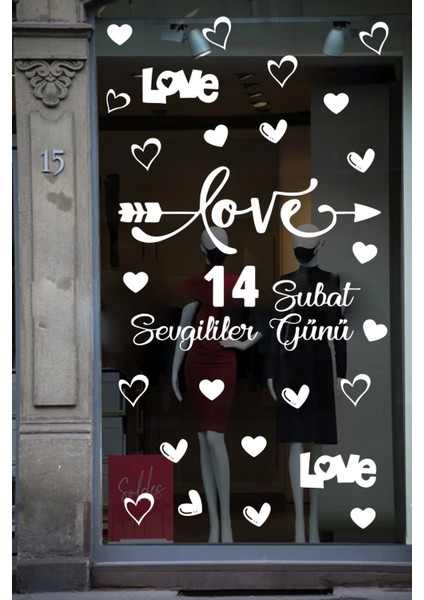 Happy Valentine's Day Sevgililer Günü Sticker Kalp, Love, I Love You Cam, Duvar Sticker Etiket Seti