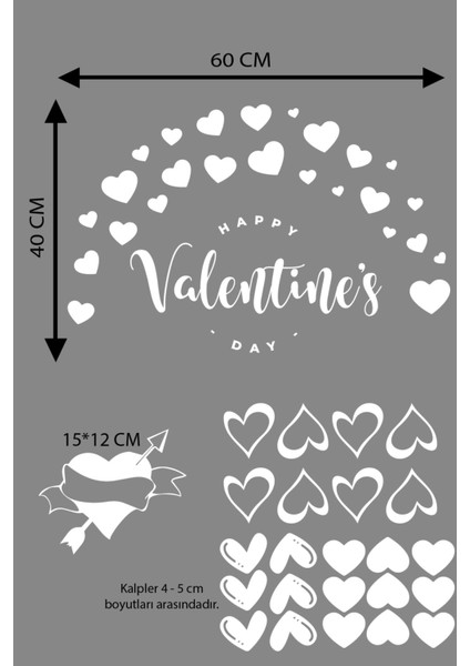 Happy Valentine's Day Sevgililer Günü Sticker Kalp, Love, I Love You Cam, Duvar Sticker Etiket Seti