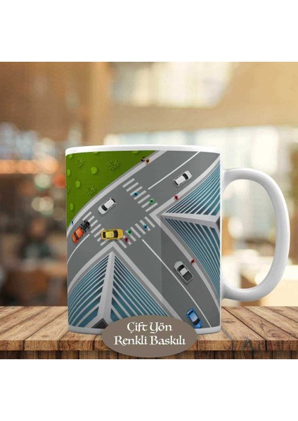 Kuş Bakışı Yoldaki Araçlar Kupa Bardak HEDIYELIK-1284-12166