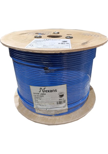 NEX1611TB5, Cat6, 500M, 23AWG (0,58MM), Utp, %100 Bakır, Lszh Halogen Free, Makara, Kablo (Mavi)