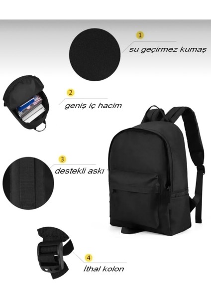 Günlük Seyahat Kurs Sirt Çantasi Plain Dark Blue Daily Travel Course Backpack(Hugbag)
