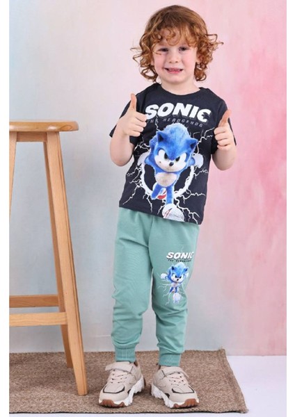 Pjkke Sonic Desenli Yeşil Eşofmanlı Erkek Çocuk Kısa Kol Takım 3-10 Yaş 7467-Y