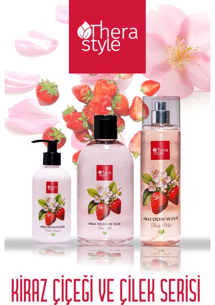 Kiraz Çiçeği & Çilek Duş Jeli 500ML El & Vücut Losyonu 250ML Vücut Spreyi 200ML |3'lü Bakım Seti