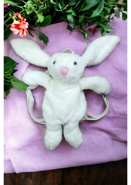 Sevimli Bonbon Tavşan Beyaz 50cm Oyuncak Peluş Çanta Sırt Çantası