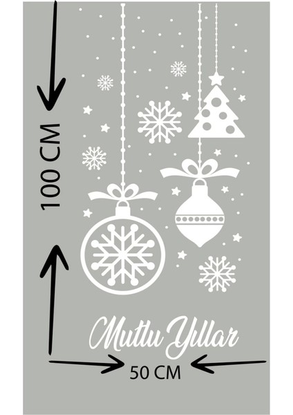 Mutlu Yıllar Kartanesi Yılbaşı Cam Vitrin Duvar Süsleme Etiket Sticker 50 x 100 cm