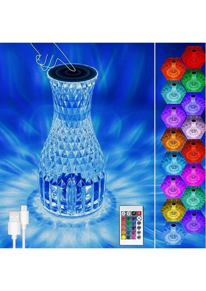 Sürahi Model USB Şarjlı Kumandalı 16 Farklı Işık Modlu Masa Üstü Kristal Ak - ISL6769-6554