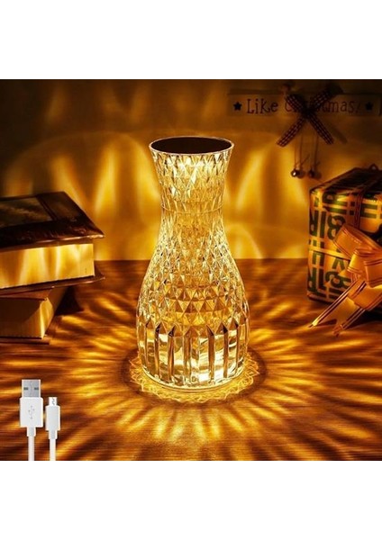 Sürahi Model USB Şarjlı Kumandalı 16 Farklı Işık Modlu Masa Üstü Kristal Ak - ISL6769-6554