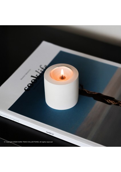 Dekoratif, Şık, Modern ve Minimalist, Düzbasli Silindir Tealight Mumluk (Bej - Kırık Beyaz)