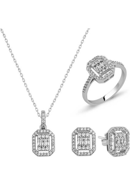 Gümüş Baget Taşlı Bayan Set