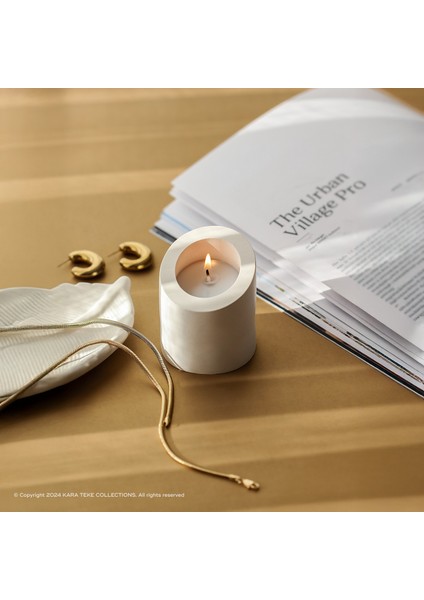 Dekoratif, Şık, Modern ve Minimalist, Yamukbasli Silindir Tealight Mumluk (Bej - Kırık Beyaz)