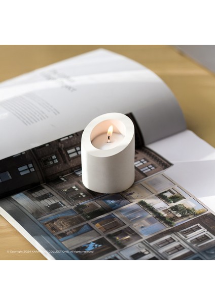 Dekoratif, Şık, Modern ve Minimalist, Yamukbasli Silindir Tealight Mumluk (Bej - Kırık Beyaz)