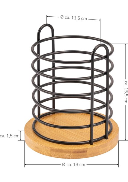 Dekoratif Bambu Tabanlı Siyah Metal Mutfak Aleti ve Çatal Bıçak Tutucusu - 15,5 cm Yükseklik indirimleri