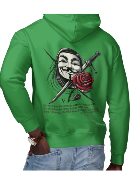 V For Vendetta Fikirlere Kurşun Işlemez Baskılı Kapüşonlu Sweatshirt