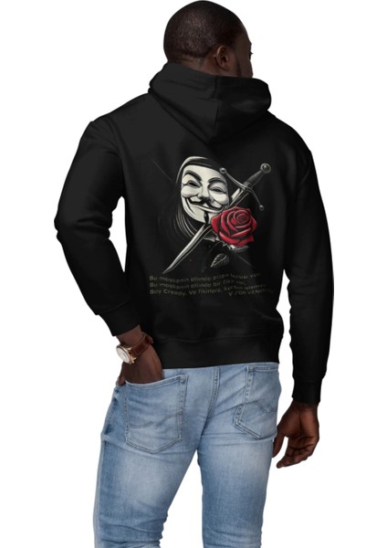 V For Vendetta Fikirlere Kurşun Işlemez Baskılı Kapüşonlu Sweatshirt