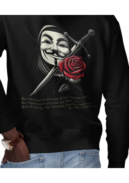 V For Vendetta Fikirlere Kurşun Işlemez Baskılı Kapüşonlu Sweatshirt modelleri
