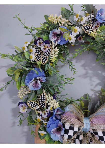 Menekşe Temalı Lüks Kapı Süsü 30 cm, Dekor, Hediye, Çelenk modelleri