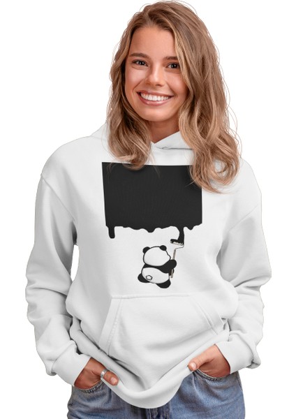 Boyacı Panda Ön Baskılı Sweatshirt Kadın