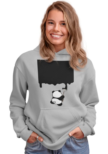 Boyacı Panda Ön Baskılı Sweatshirt Kadın