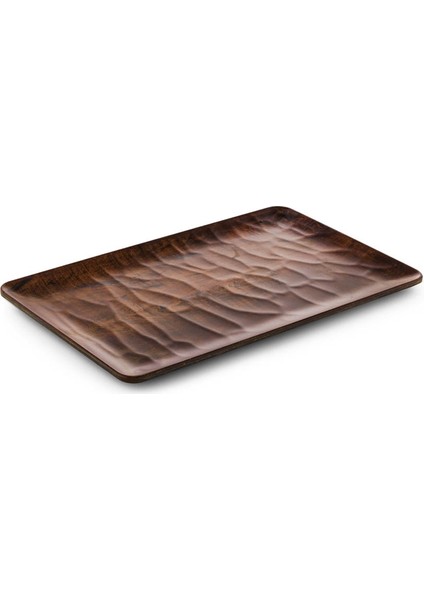 Hibrit Ahşap Rölyefli Dikdörtgen Servis Tabak 6 Adet 16x26 Cm Kestane Desenli