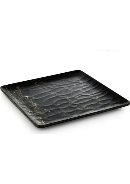 Hibrit Ahşap Rölyefli Kare Servis Tabak 6 Adet 22X22 cm Abanoz Desenli