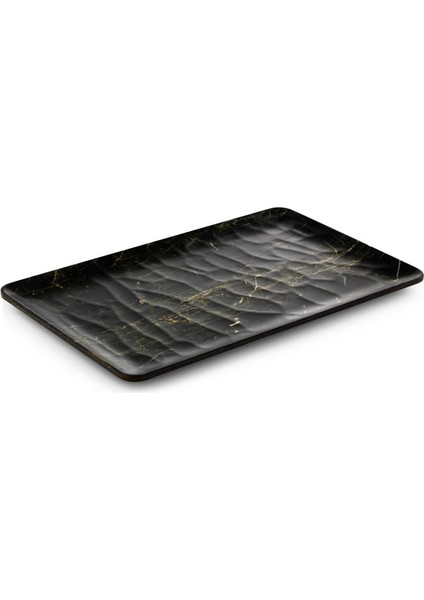 Hibrit Ahşap Rölyefli Dikdörtgen Servis Tabak 6 Adet 16X40 cm Abanoz Desenli