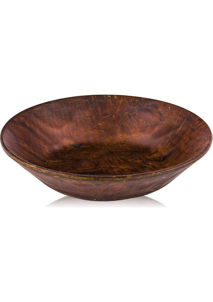 Hibrit Ahşap Rölyefli Çukur Tabak 6 Adet 19 Cm Kestane Desenli