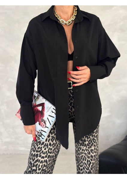 Oversize Model Düğmeli ve Tek Cepli Gömlek