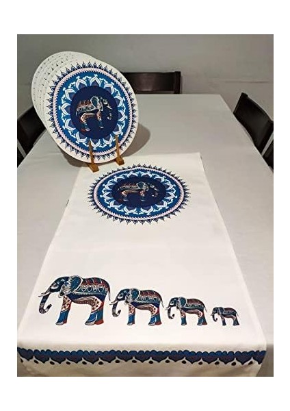 Etnik Fil Desenli Runner, 6'lı Supla Set