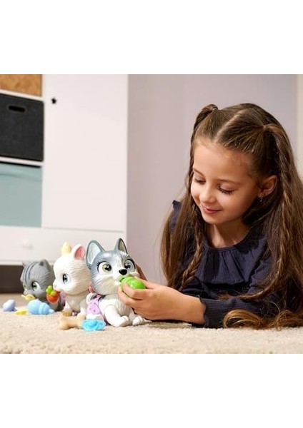 105950135, Petz Husky, Evcil Hayvan Eğlencesi, Özel Fonksiyonlu, Içme ve Altını Islatma, 3 Adet Sürpriz ile Birlikte, 15 cm