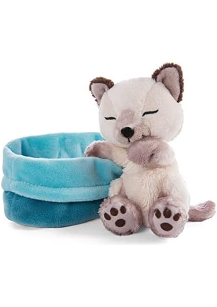 47893 Soft Basket 12 cm - Sleeping Pets Cuddly Toy Siamese Cats For Girls, Boys & Babies - Fluffy Stuffed Cuddle, Play & Sleep With - Cosy Plush Animals, Paws, Beige