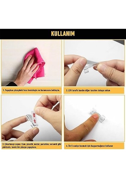 Kablo Sabitleyici ve Düzenleyici Klips 20 Adet, Yapışkanlı Kablo Tutucu Klips, Duvar, Cam ve Fayansa Uygun Kablo Sabitleyici