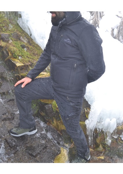Siyah Renk Trail Softshell Su İtici Rüzgar Geçirmez Kapüşonlu Ceket Mont indirimleri