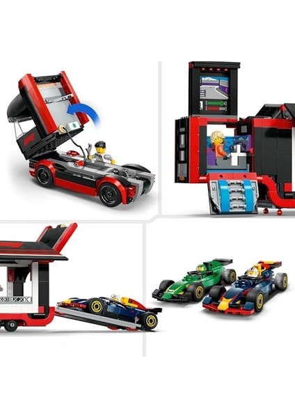 City RB20 ve AMR24 F1 Arabalı F1 Kamyonu 60445-8 Yaş ve Üzeri Çocuklar Için Yarış Arabalı Yaratıcı Oyuncak Yapım Seti Doğum Günü Hediyesi (1086 Parça)