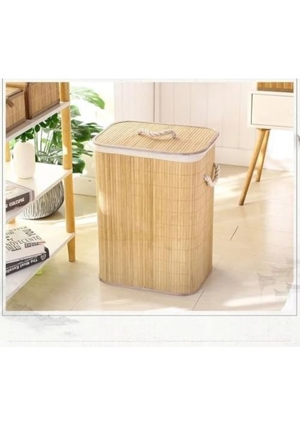 Bambu Katlanabilir Çamaşır Sepeti Dikdörtgen Kirli Sepeti 42X32X50