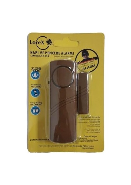 LR-4444K Kahverengi Pilli Kapı Pencere Alarmı - Piller Hariç - Ev Alarmı - Kablosuz Pencere Alarmı - Hırsız Alarmı