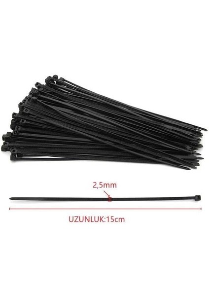 2, 5X150 Siyah 15CM Kablo Bağı Cırt Kelepçe Toplayıcı-100 Adet, Sekatech