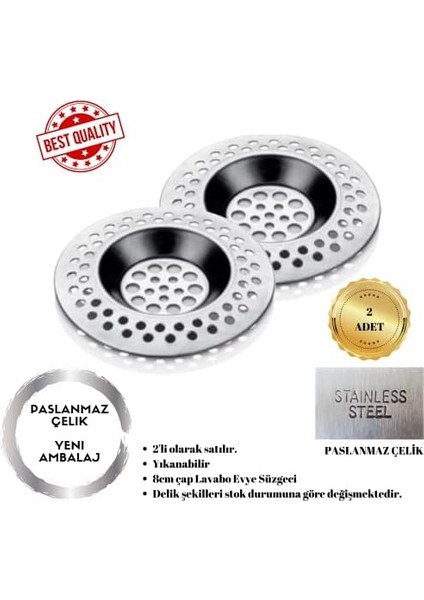 Lavabo Süzgeci Evye Süzgeç 2'li Set 8 cm Pratik Mutfak Aleti Banyo/küvet Delikleri Gider Temizliği Uzun Ömürlü Metalik Süzgeç