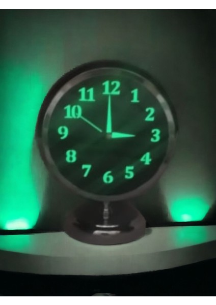 Fosforlu Gece Görünen Parlayan Krom Metal Ofis Salon Otel Masa Saati B1