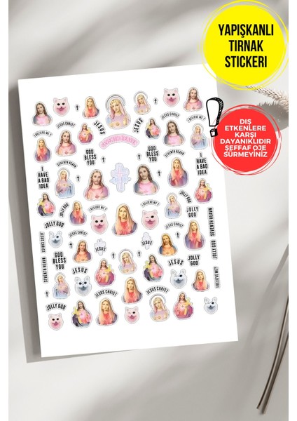 Yapışkanlı Şeffaf Kağıt Jesus Tırnak Dövmesi, Tırnak Tattoo, Nail Art, Tırnak Sticker
