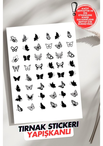 Yapışkanlı Kelebekler Tırnak Dövmesi, Tırnak Tattoo, Nail Art, Tırnak Sticker
